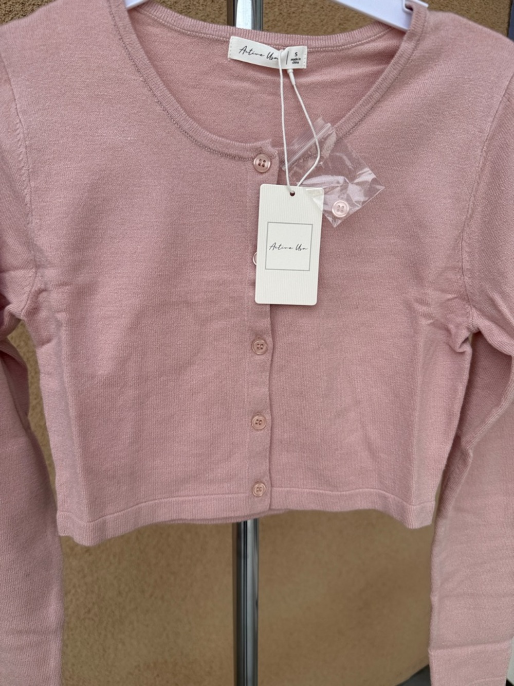 Active USA Pink Cropped Button-Up Sweater